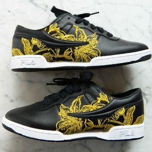 NWT FILA Floral Embroidered Gold Black-Sneakers 7